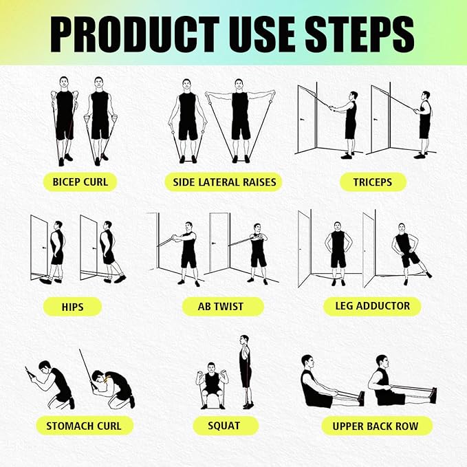 WHATAFIT Resistance Bands with Handles, 5-Level Exercise Bands for Workout | Natural latex,10-50 lbs, stackable to 150,Ankle Straps, Door Anchor,Guide. For Strength, Yoga,Home Gym,Travel & Workout.