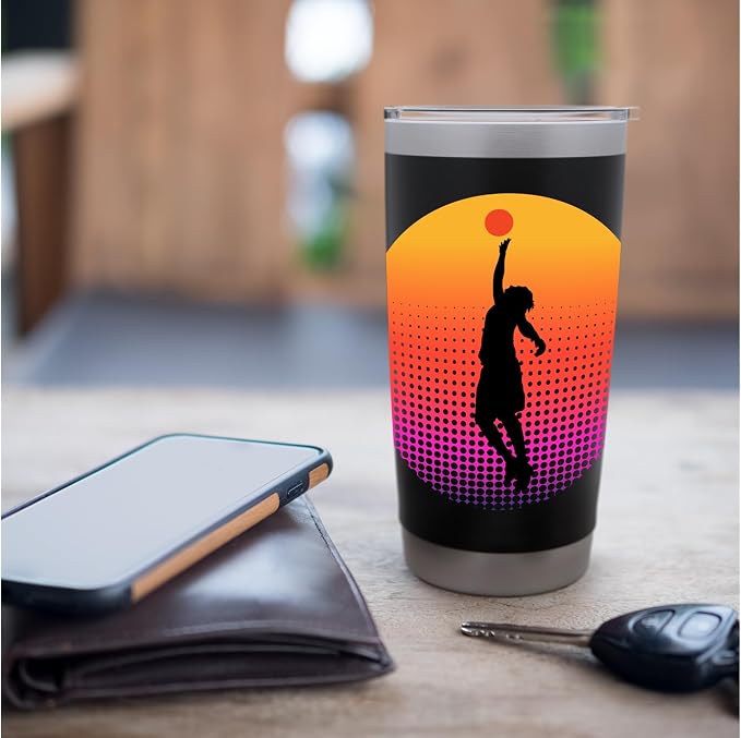 Basketball Game Hoop Slam Dunk Ball Retro Sunset Player Gift Stainless Steel Insulated Tumbler