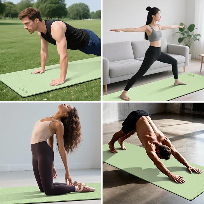 ILILI Yoga Mat 10mm Extra Thick and 193cm Extra Long, 76x28×0.4 Inch, Double Color Non-Slip TPE Material, Easy Carrying with Strap, Ideal for Yoga, Pilates, Floor Exercise, Home and Outdoor Use, Eco Friendly