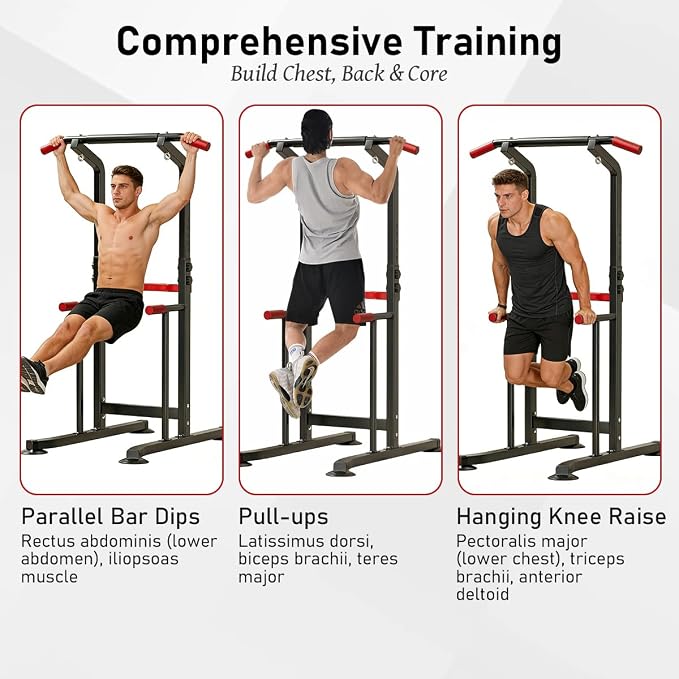 Power Tower Pull Up & Dip Station Multi-Function Home Strength Training Fitness Workout Station Height Adjustable
