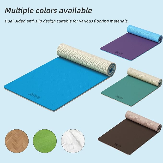 HAHE Wide Yoga Mat 72"x32"x0.4" Thick Pilates Mat with Carrying Strap | Exercise Mats for Home Workout, Wide Non-slip Exercise Mats, Double-Sided POE Fitness Mat for Yoga, Pilates & Travel