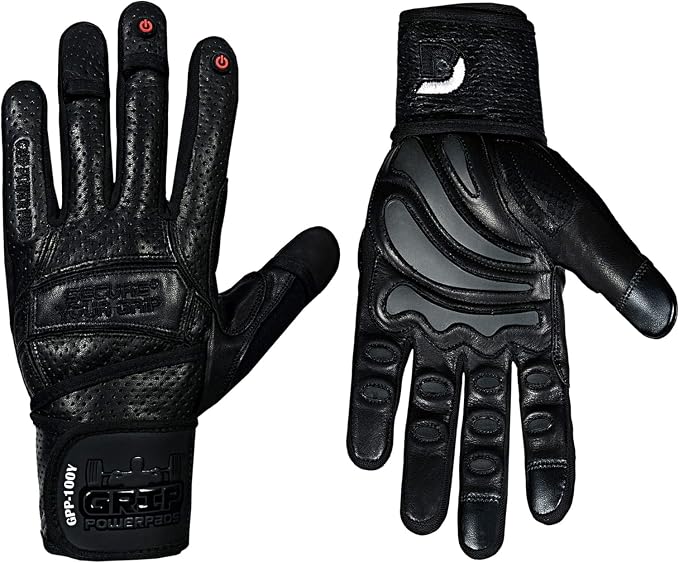 Elite Leather Gym Gloves with Built in 2" Wide Wrist Wraps Grip & Design for Weightlifting Power Lifting Bodybuilding & Strength Training Workout Exercises