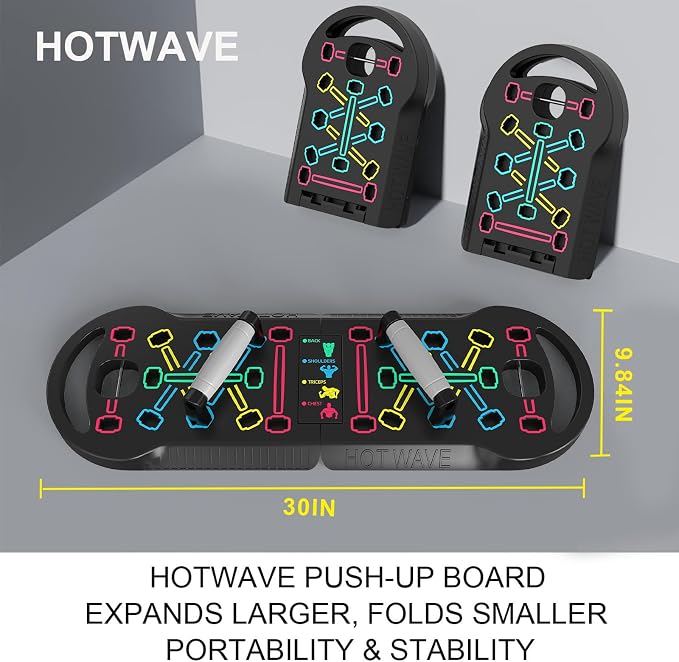 HOTWAVE Push Up Board, Portable PushUp Board, Foldable 20 in 1 Push Up Bar | Multifunctional Pushup Handles for Floor, Professional Strength Training Equipment For Men and Women at Home Gym