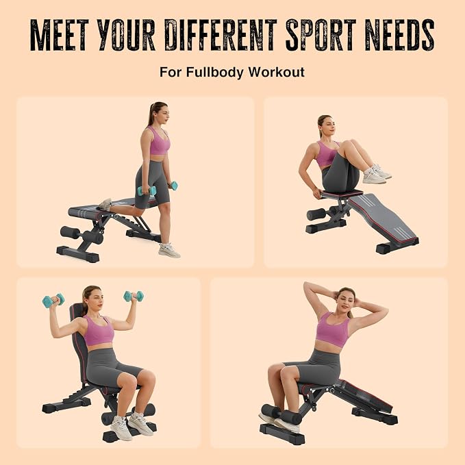 Multi-Function All in 1 Weight Bench Set - Multi-Positions Heavy Duty Weight Lifting Sit Up Bench Workout Benchs Folding Bench Press for Home Gym