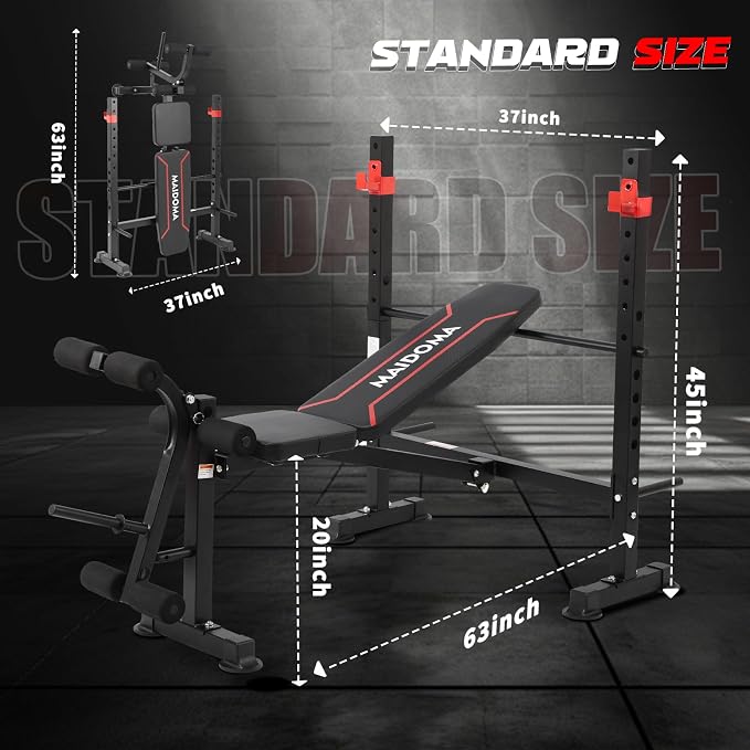 MAIDOMA 8 IN 1 Standard Weight Bench Set with Leg Extension and Leg Curl, Fast Folding & Adjustable Workout Bench for Home Gym,Adjustable Bench Press with Squat Rack.(US Stock)