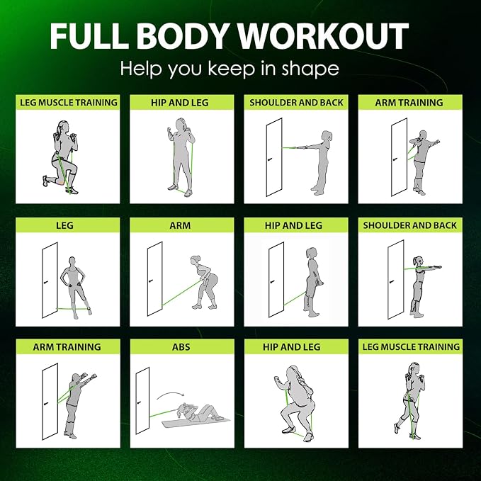 WHATAFIT Resistance Bands with Handles, 5-Level Exercise Bands for Workout | Natural latex,10-50 lbs, stackable to 150,Ankle Straps, Door Anchor,Guide. For Strength, Yoga,Home Gym,Travel & Workout.