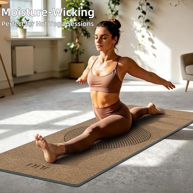 ILILI Eco-Friendly Cork Yoga Mat 1/4 inch Thick, 72''L*26''W, Non Slip Lightweight Cork and TPE Soft Exercise & Fitness Mat, Ideal for All Types of Yoga, Home, Gym & Studio Workouts