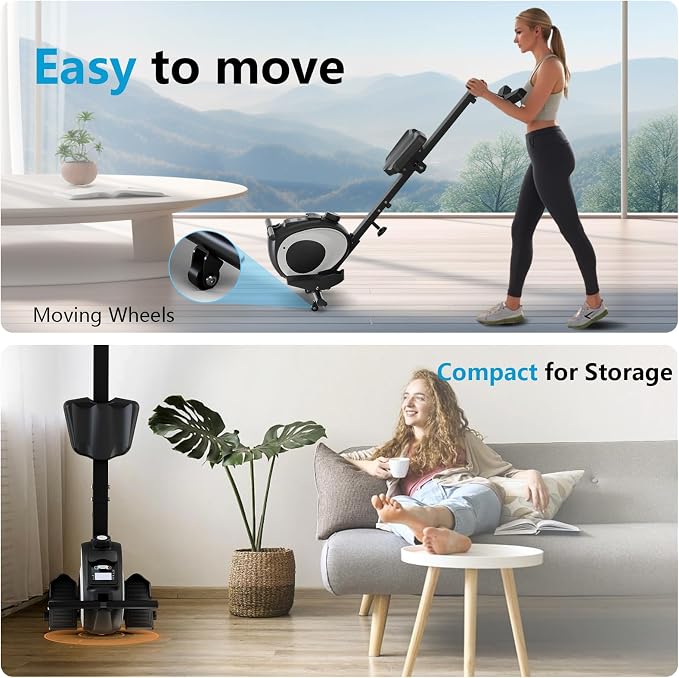 Magnetic Rowing Machine for Home | Adjustable 8-Speed Booster | Burn Fat & Sculpt Muscles | Supports Up to 265 LBS | Phone/Tablet-Ready Design