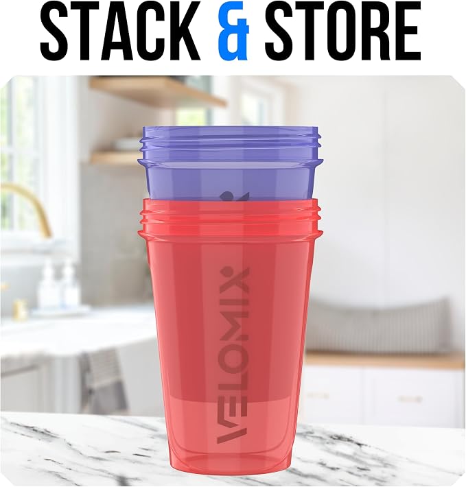 VELOMIX 2 Pack 20oz Protein Shaker Bottle for Protein Mixes, Blush Storm | 2x Wire Whisk, Leak Proof Shaker Cups for Protein Shakes, Stackable, Dishwasher Safe, BPA Free, Pre Workout and Fitness Ready