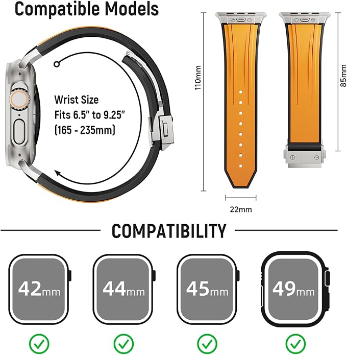Luxury Watch Band for Apple Watch Ultra 2/Ultra 49-42mm | Metal Connector & Folding Clasp,316L Stainless Steel,Men Silicone Strap Compatible with iWatch Series 10 9 8 7 6 5 4 3 2 1 SE