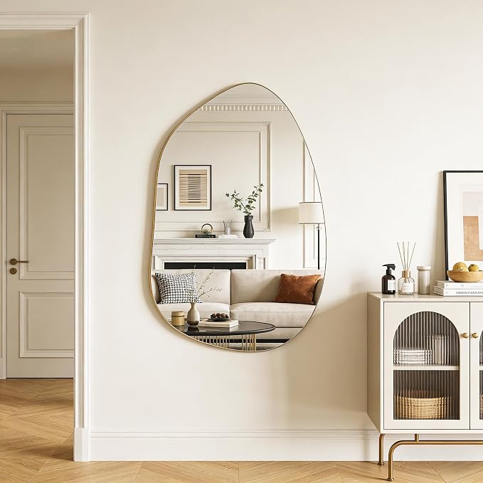 Irregular Wall Mirror Asymmetrical Mirror, Gold Mirror for Bathroom Living Room Entryway Bedroom, Decorative Modern Mirror, Tempered Glass, Shatterproof, Hangs Horizontally or Vertically (40" x 28")