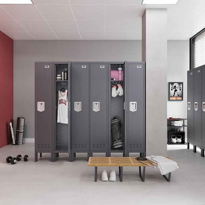 BUTISOW Metal Storage Locker with Lock & Card Slot Locker - Secure Lockable Door - Steel Locker for School, Office, Gym, Home - 66.15" H x 11.8" W x 11.8" D(1 Door, Grey)
