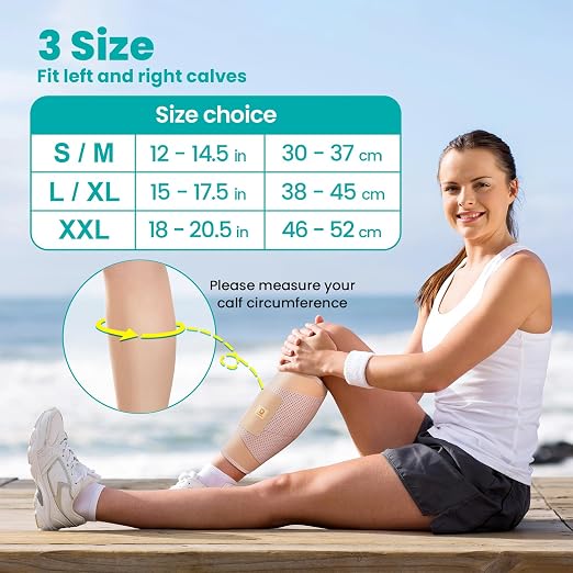 Calf Brace Compression Sleeve for Torn Calf Muscle fit Men & Women, Innovative 2 Layer Elastic Bandage for Legs adds Extra Pressure for Strain, Swelling, Cramps, Varicose Vein -XXL (Beige)