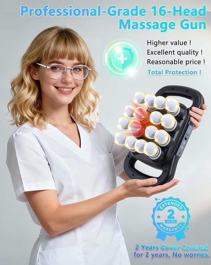 UFFAE 16-Head Massage Gun, Deep Tissue Percussion Massager with 9 Modes & 9 Intensities, 2600mAh Battery Back Massager for Pain Relief Deep Tissue for Muscle Pain Relief in Back, Legs, Shoulders