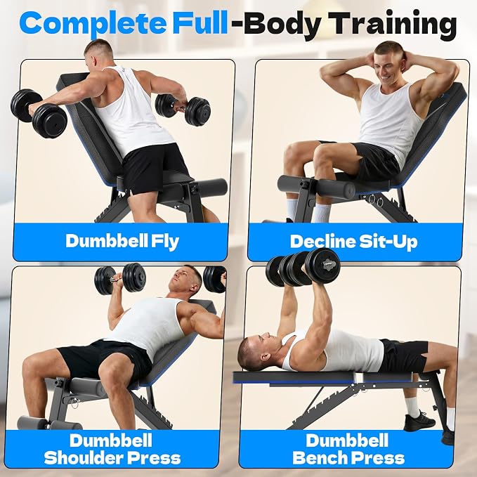 FitinOne Adjustable Folding Weight Bench for Home Gym, 660 lbs Capacity Multi-Functional Workout Bench Sturdy Durable for Full Body