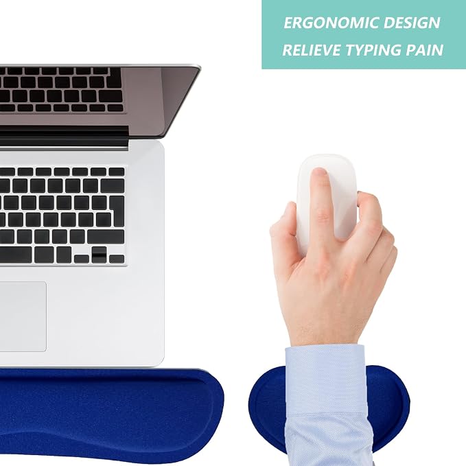 Keyboard Wrist Rest Mouse Wrist Support Set, Memory Foam Wrist Rest Pad for Computer Laptop Keyboard Mouse, Ergonomic Wrist Cushion Support for Typing Pain Relief, Gaming Home Office, Blue