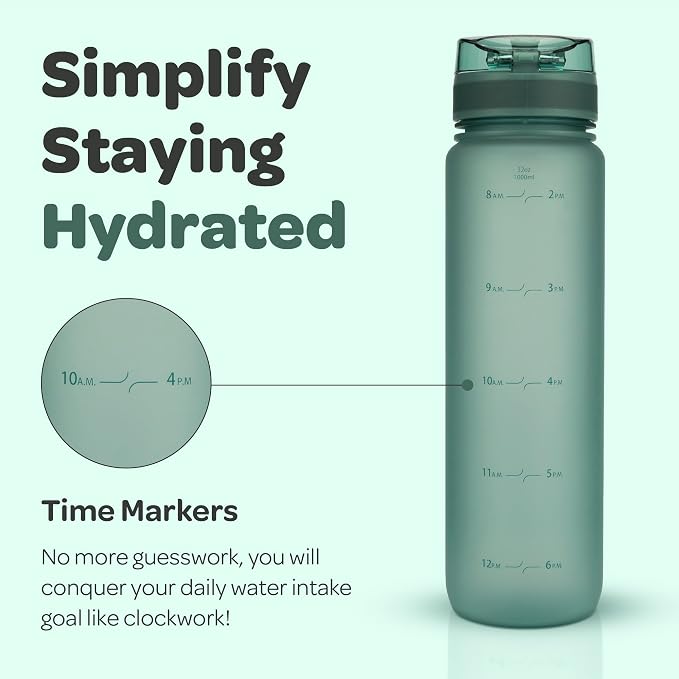 Hydracy Motivational Water Bottle with Time Marker & Fruit Infuser 32 oz | BPA-Free Tritan, Leakproof Flip-Top Lid,No-Sweat Sleeve,Carry Strap,Daily Intake Tracking for Gym,Sports,Outdoors