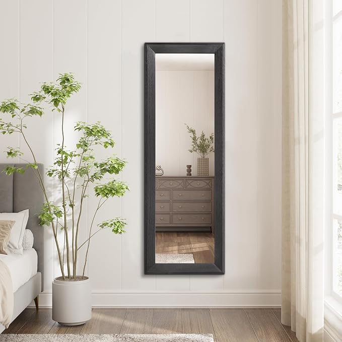 AAZZKANG Full Length Mirror Rectangle Wood Framed Large 43"x14" | Wall Mirrors Black for Bedroom Living Room Bathroom Dressing Room Entryway Hanging
