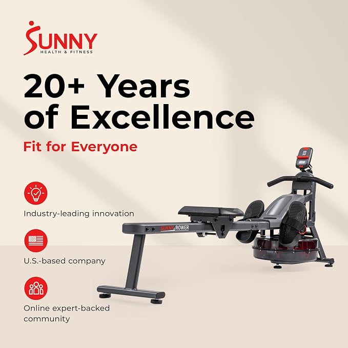 Sunny Health & Fitness Premium Water Rower w/Intensive Dynamic Real-Time Resistance, 300 LB Capacity Flip-able Rowing Machine for Home Training, Optional Free SunnyFit App Connection