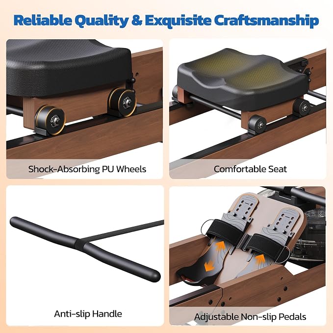 Dripex Water Rowing Machines for Home, Foldable Row Machine with 400LBS Weight Capacity, Rower Machine with Dedicated LCD Monitor, Comfortable Seat, Bluetooth App Compatible for Home Gym Exercise