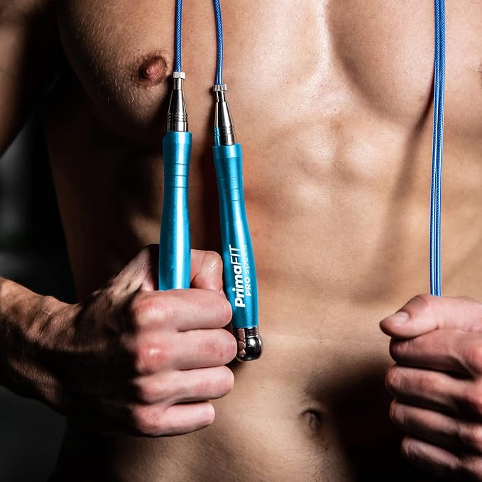 PrimaFIT Pro Speed Jump Rope for Adults, Weighted Skipping Rope for Boxing | Adjustable Jumping Rope for Fitness Workout & CrossFit Exercise, Double Unders, Handle Weights, 3m Cables 2 Protectors, Bag