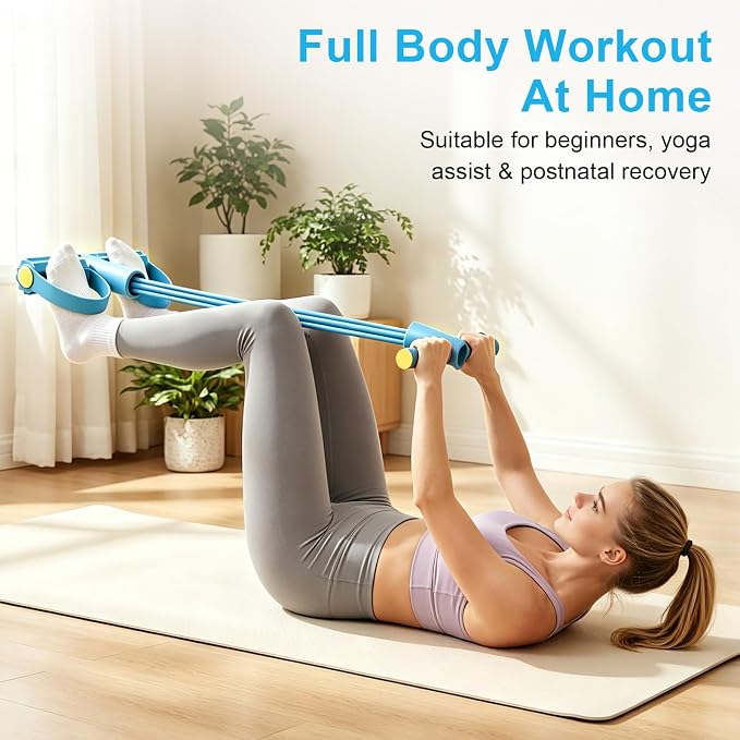 Pedal Resistance Band with Handle, 6-Tubes Tesistance Bands with Handles, Natural Rubber Foot Pedal Resistance Band, Multifunctional Exercise Bands for Abdomen, Waist, Leg, Arm
