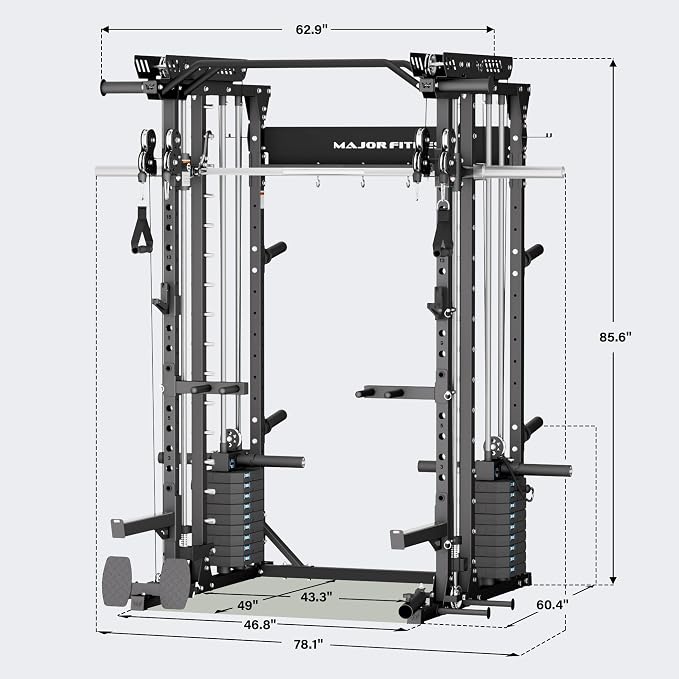 Major Fitness Drone MAX V Smith Machine with Weight Stacks, All-in-One Home Gym Squat Rack--2500LB Capacity, Dual LAT Pull-Down Systems & Cable Crossover Machine, Heavy-Duty Full-Body Workout Machine