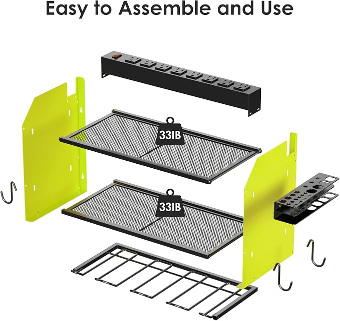 CCCEI Wall Mount Modular Tool Charging Organizer, Green, 2 Pack, 3 Tier. | Drill Battery Storage Rack with Hooks, Garage Workshop, Gifts for Men, Dad, Husband Anniversary, Birthday, Christmas