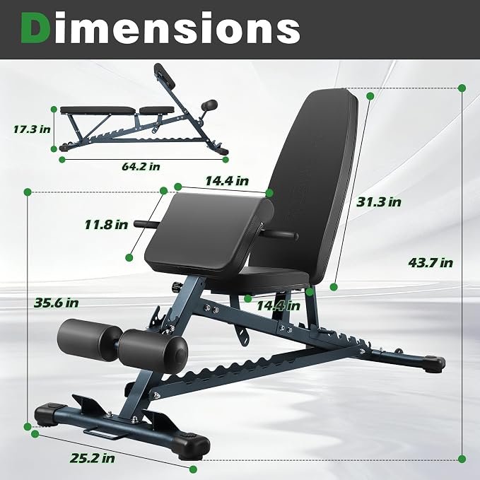 1000 LBS Adjustable Weight Bench with Roman Chair 75°to -20°FID | Utility Workout Bench for Home Gym Sit Up/Decline/Incline Bench Press Exercise Equipment Strength Training