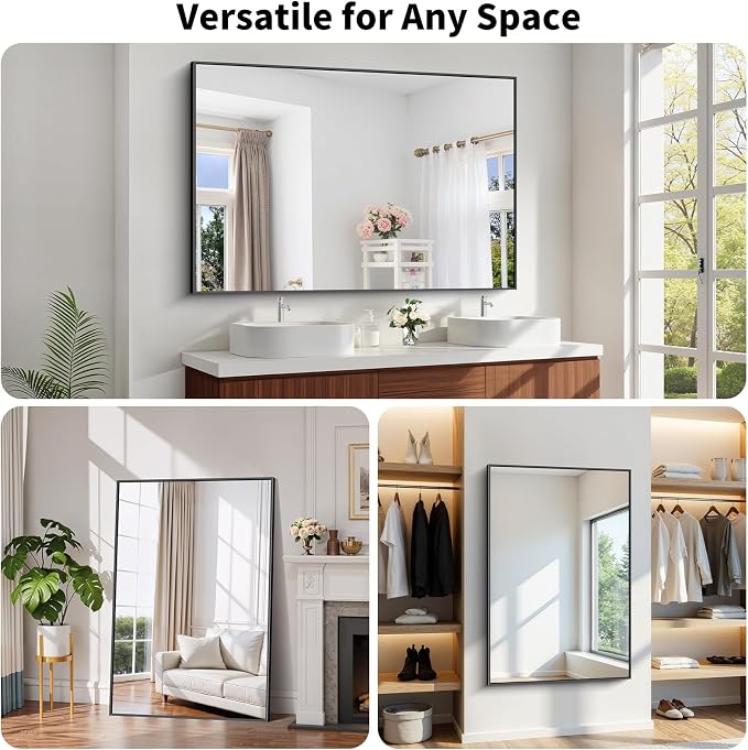 Koonmi Black Bathroom Mirror for Over Sink,Metal Framed 36"x55" Wall Mirror