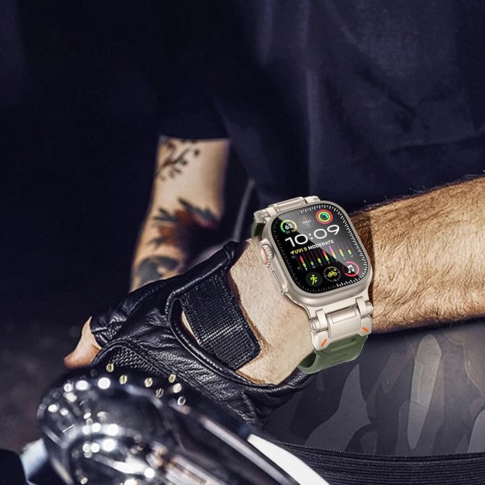 WINGLE FKM Rubber Bands for Apple Watch Band Ultra 3/2/1 Band Ultra 49mm Series 11 10 46mm 45mm 44mm 42mm SE 3/2/1 9 8 7 6 5 4 3 Men, Military Rugged Metal Connector Silicone Apple iWatch Sport Bands