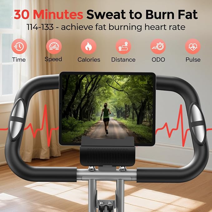 Pleny Folding Exercise Bike, 5 IN 1 Stationary Bikes for Home 6.6 LBS Flywheel, 330LB Weight Capacity Back Support Cushion Indoor Workout Cycling Bike for Home Gym