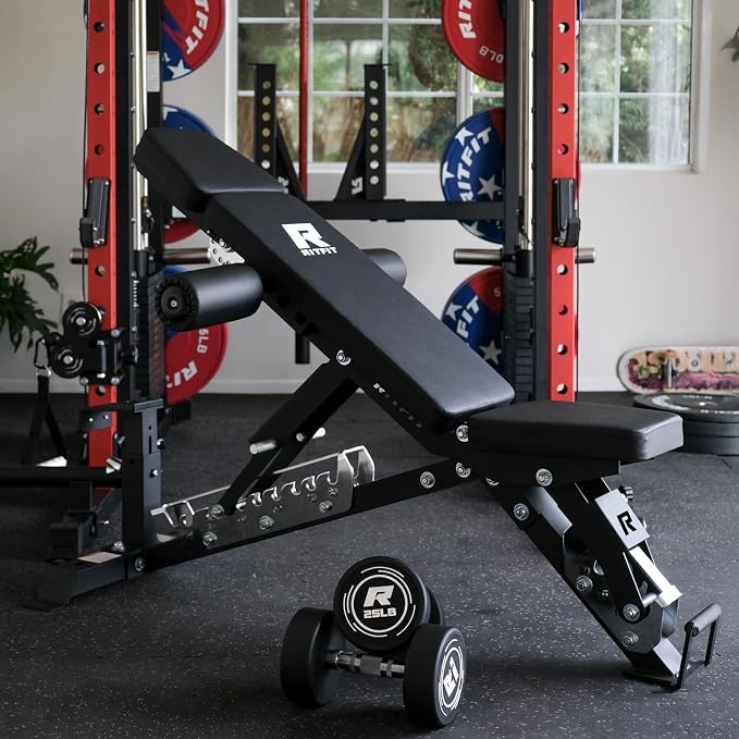 RitFit Adjustable/Foldable Utility Weight Bench for Home Gym | Incline Decline Flat, Multi-Position Backrest & Seat, Full Body Strength Training with Heavy Duty Steel Frame, Foldable