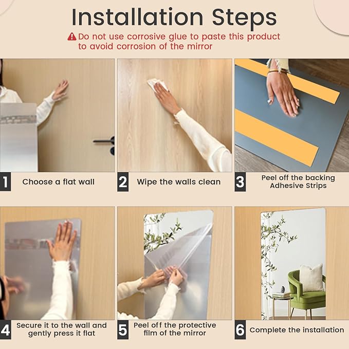iCAGY Acrylic Self Adhesive Mirror Sheet for Wall | Plastic, Non Glass, Sticky, Kid Safety Mirror Tiles for Wall, 20x57 inch 4 Pcs