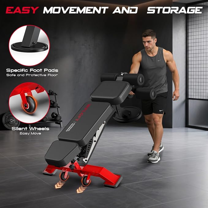 Commercial Adjustable Weight Bench, Heavy Duty 1800LBS | Workout Bench for Home Gym, Flat, Decline, Incline Bench Press, Removable Leg & Elbow Support for Full Body Strength Training