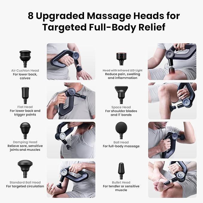 BOB AND BRAD D6 Ultra Massage Gun with Infrared Light, Deep Tissue Percussion with 16mm Amplitude, Professional Muscle Massager for Athletes, Electric Handheld Massager