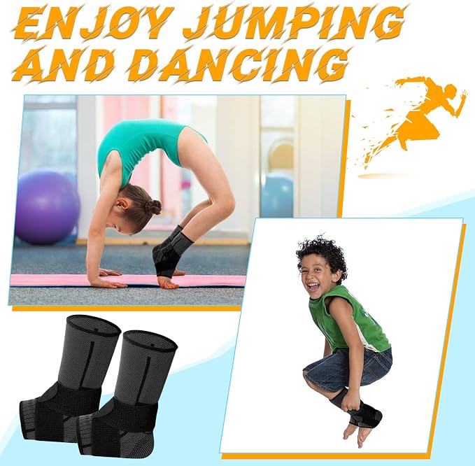 Tarpop 1 Pair Ankle Brace for Kids Compression Ankle Sleeves Adjustable Foot Support Brace Elastic Guard for Children Boys Girls Sports Running Jogging Dance Fitness Gymnastics(Black,Small)