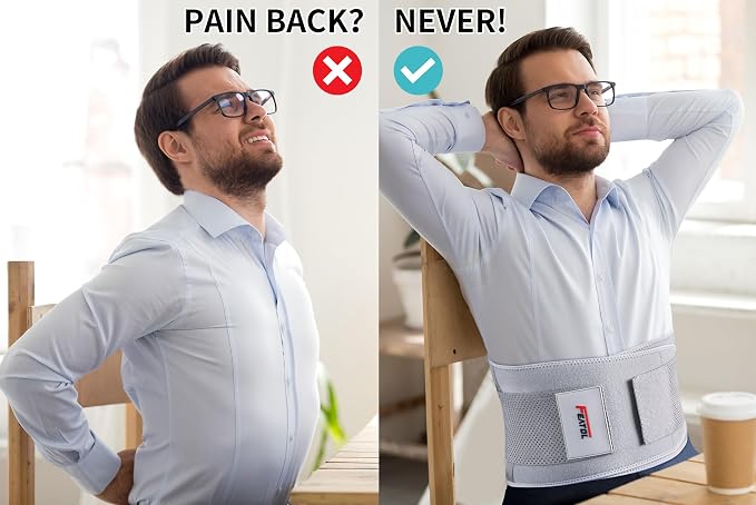 FEATOL Back Brace for Lower Back Pain, Breathable Back Support Belt for Women & Men with Lumbar Pad, Lumbar Support Belt for Heavy Lifting & Work, Gray, S/M(Circumference:24.4-30")