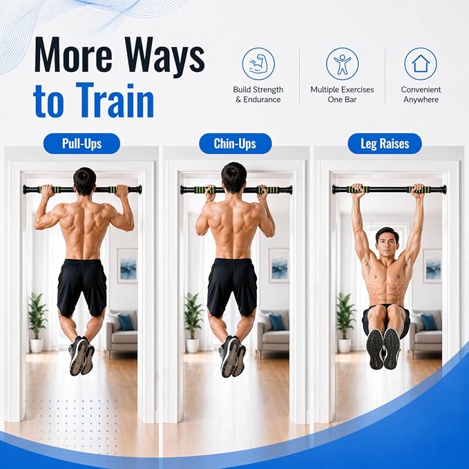 Pull Up Bar for Doorway, Adjustable Door Frame Pull Up Bar with 330 lbs Capacity, No Screw Chin Up Bar for Home Gym Strength Training, Fits 25"–39" Door Frames and Walls