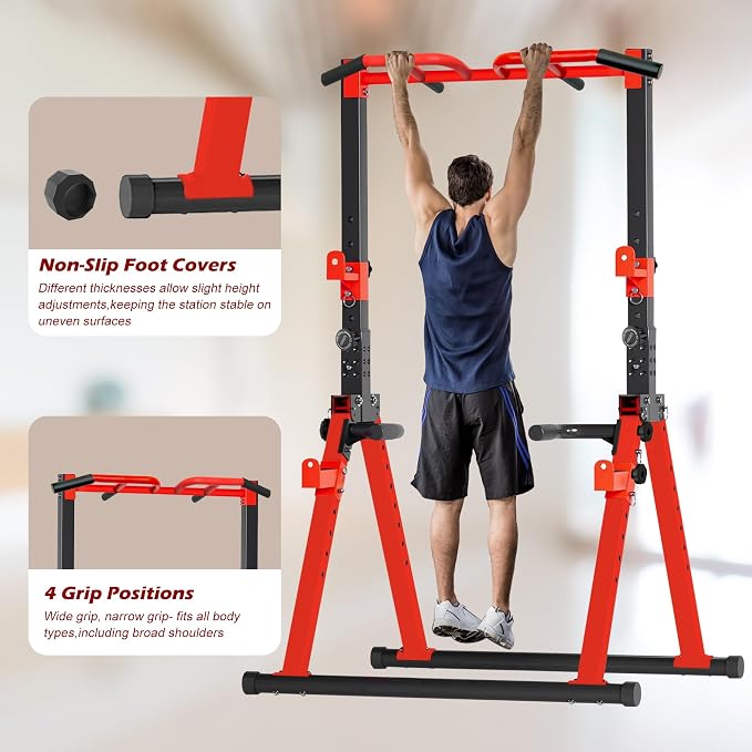 Foldable Power Tower Pull Up Bar Station, Adjustable Height | 700lbs Loading,Free Standing Pull Up Power Tower Station,Portable and Space Saving,fits Woman and Man, Mulit-grips,