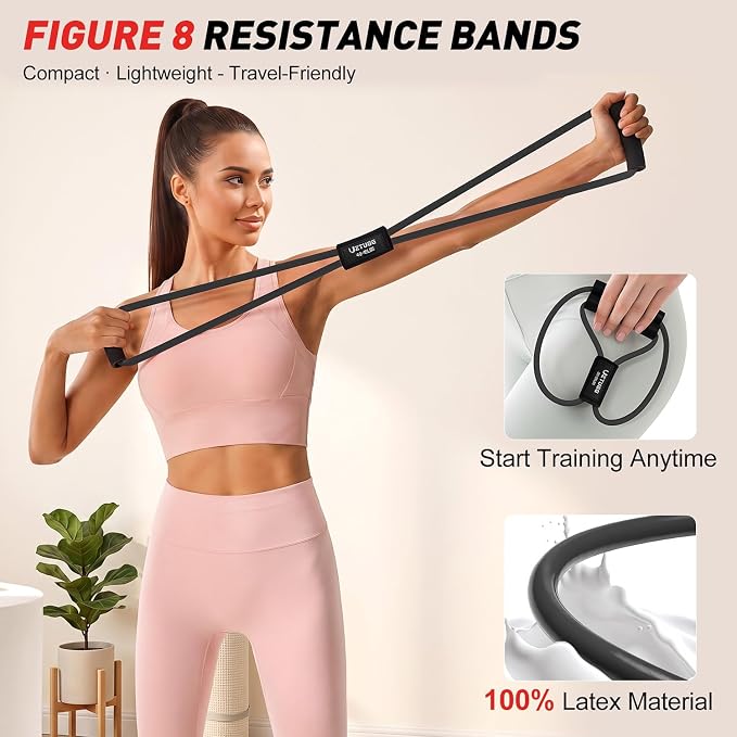 Resistance Bands with Handles Set, Leg/Core/ABS/Arm/Back/Hips Workout Equipment for Women, Portable Pedal Resistance Band & Figure 8 Resistance Bands, Exercise Bands for Pilates Yoga Stretching