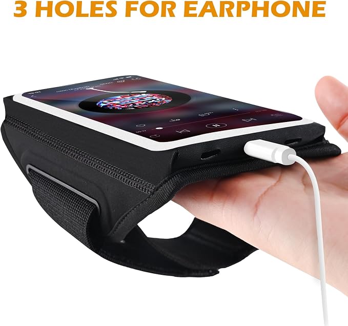 Running Armband with Earphone Bag Cell Phone Armband for iPhone 16 15 Pro 14 Plus 13 11 XR XS, Galaxy S24/S10 Water Resistant Sports Phone Holder Case & Zipper Slot Car Key Holder for 6.9 inch Phone | Zipper Pocket for Keys & Earphones, TPU Touchscreen...