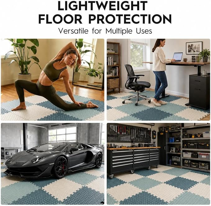 18pcs Puzzle Exercise Mat, 12.6"x12.6"x0.4", 18sqft EVA Interlocking Foam Floor Tiles, Protective, Water-Resistant Flooring for Home Gym & Workout Equipment