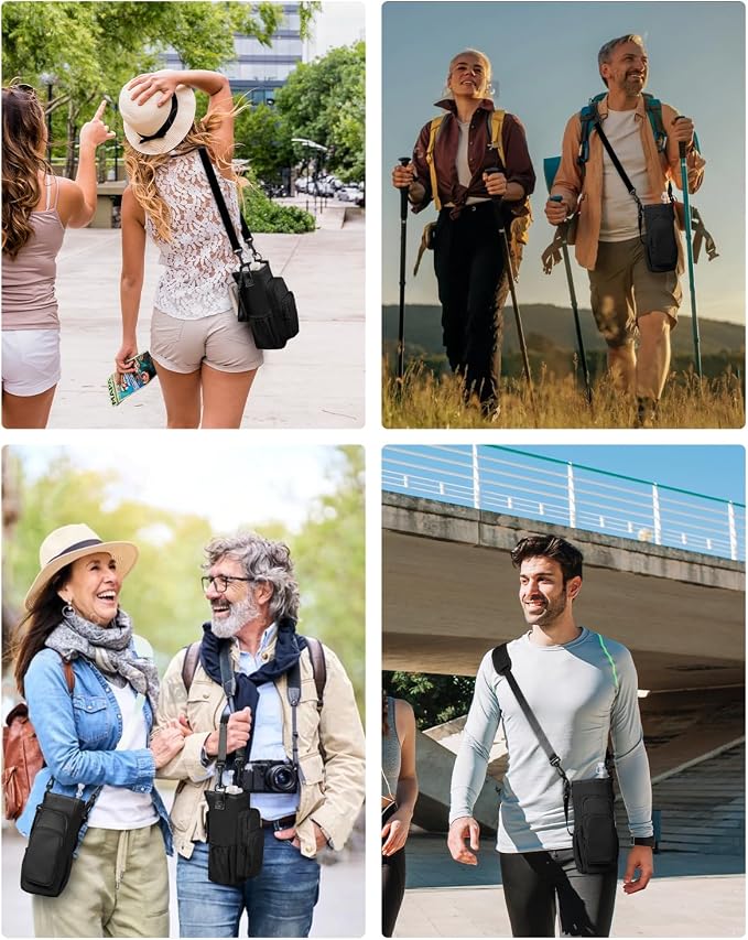 sportsnew 30/40oz Crossbody Water Bottle Holder Anti-Tip Tumbler Carrier | Lightweight Bottle Sling Fits Handled Tumbler w/ Phone Pocket, Adjustable Strap, Insulated Lining, Hands-free for Hiking Gym