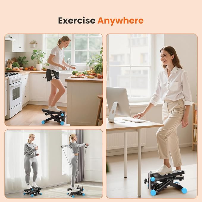 Sweetcrispy Mini Stair Stepper with Resistance Bands, Hydraulic Home Stepper Machine, 300 LBS Weight Capacity, Compact Cardio Equipment with LCD Monitor, No Assembly Required