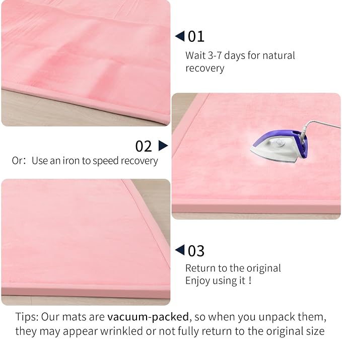 ACOMOPACK 1.3" Thick Baby Play Mat for Floor,50x50 Elasti-Foam Playpen Mat for Kids,Infants,Toddlers, Ultra Soft Crawling Mat with Non-Slip Bottom,Tummy Time,Nursery Rug,Yoga,Tatami(Pink)