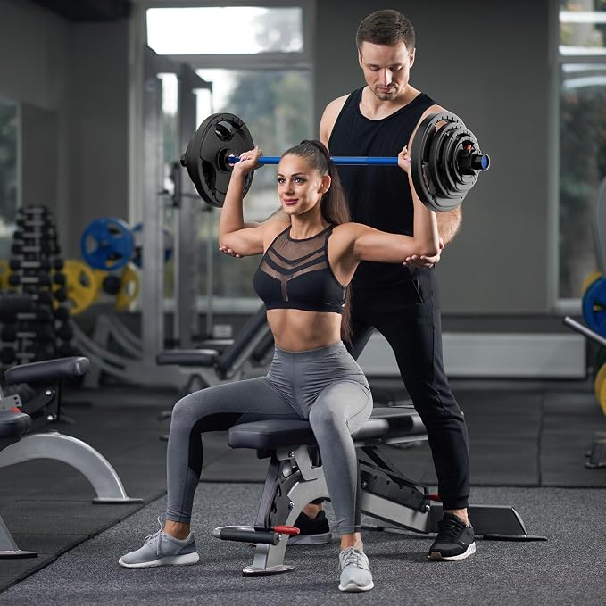 RitFit Barbell Weight Set - 4/6FT Olympic Barbell with Weight Plates (55-115LB Total) - Weightlifting Equipment for Squats, Curls, Deadlifts, Presses, Hip Thrusts