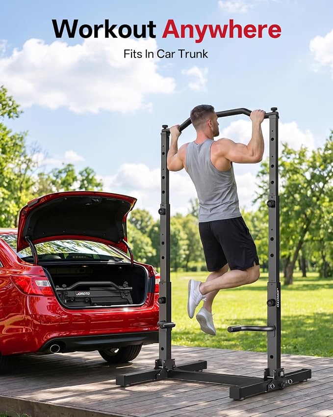 JOROTO Foldable Pull Up Dip Station, Pull Up Bar Free Standing for Home Gym, 450LBS Stable Power Tower, Adjustable Height Multifunction Pull Up Stand, Strength Training Equipment for Men Women
