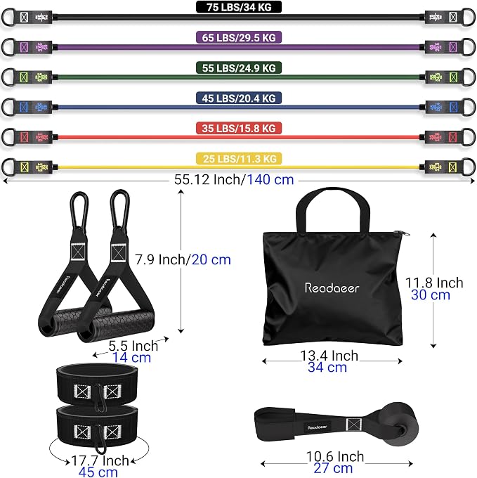 Readaeer Resistance Bands, Exercise Bands for Working Out with Handles | Resistance Bands with Handles, Door Anchor for Home Gym Full Body Strength Training, Muscle Tone, Yoga