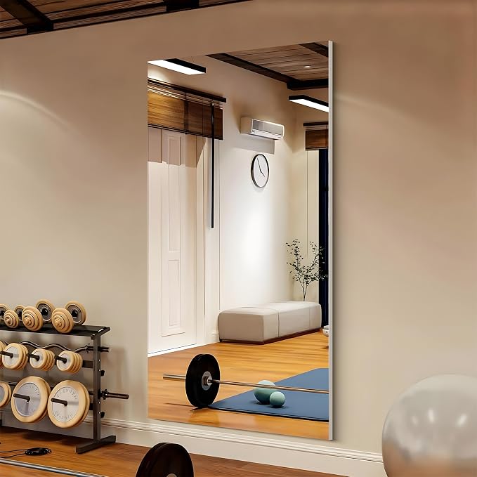 Glassless Large Gym Mirror Shatterproof Unbreakable Wall Mirror for Gym, Dance Studio, Home Workout Room – 0.04mm Nano Film – Chrome 30" x 54"